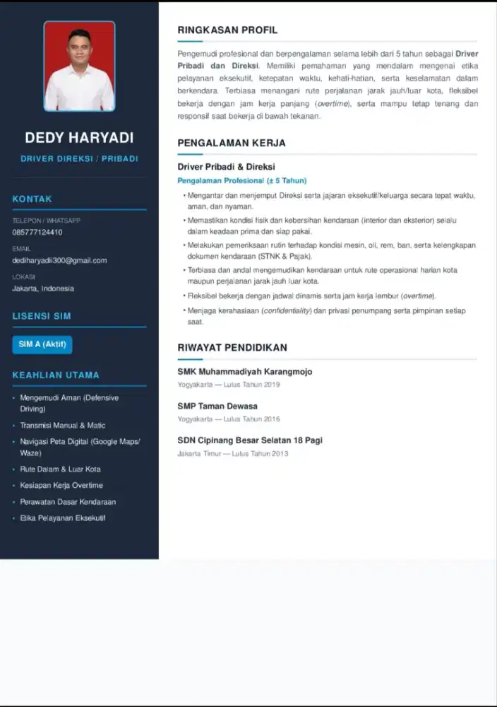 Mencari Pekerjaan Driver Pribadi/Direksi