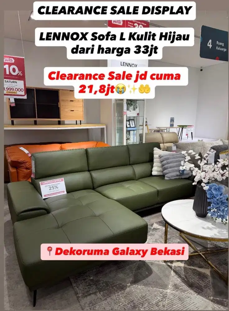 Lennox Sofa L Kanan Hijau (Dekoruma Galaxy)