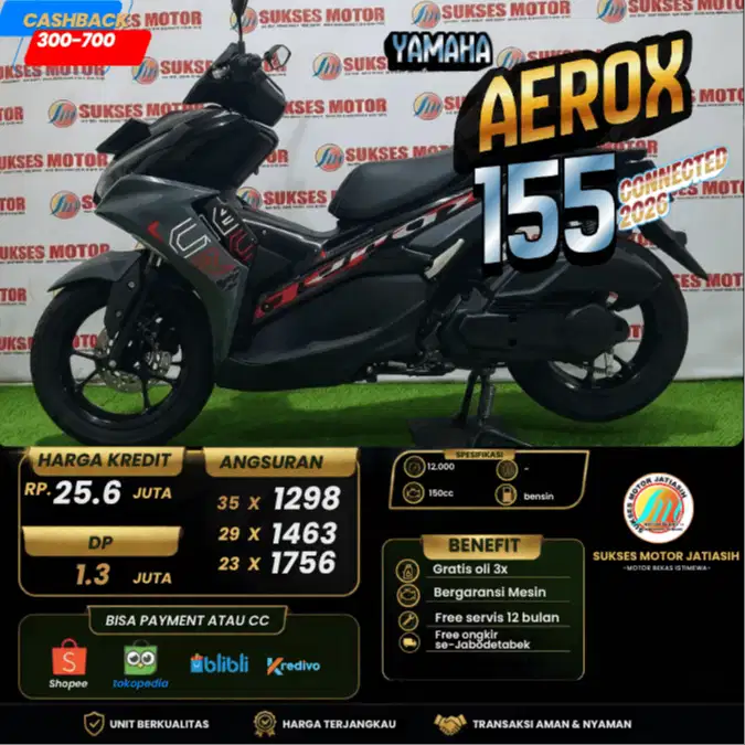 YAMAHA AEROX 155 CONNECTED 2026 KM RENDAH PLAT BEKASI KOTA BISA CASH