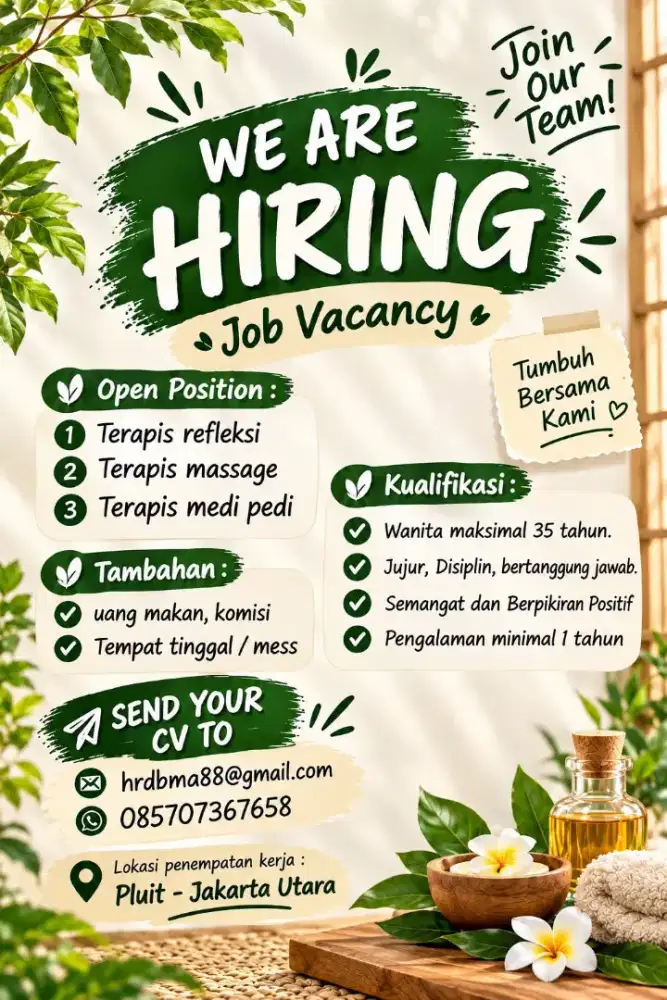 Lowongan Terapis Refleksi, Pijat, Massage