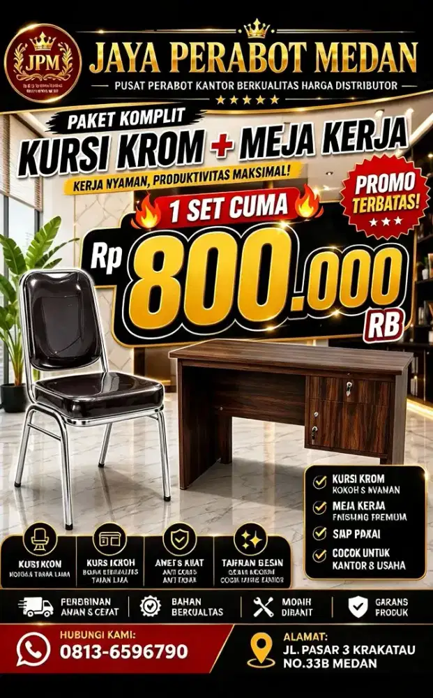 SET MEJA KERJA+KURSI PROMO TERMURAH
