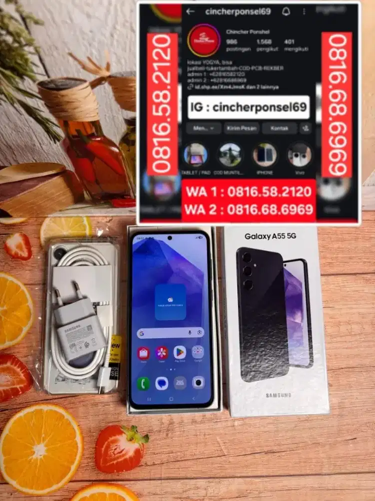Hp likenew samsung A55 5G 8/256 istimewa siap pakai grs resmi fre case