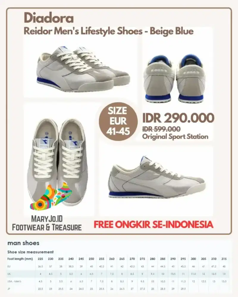 Diadora Reidor Men's Lifestyle Shoes - Beige Blue : Size 41-45