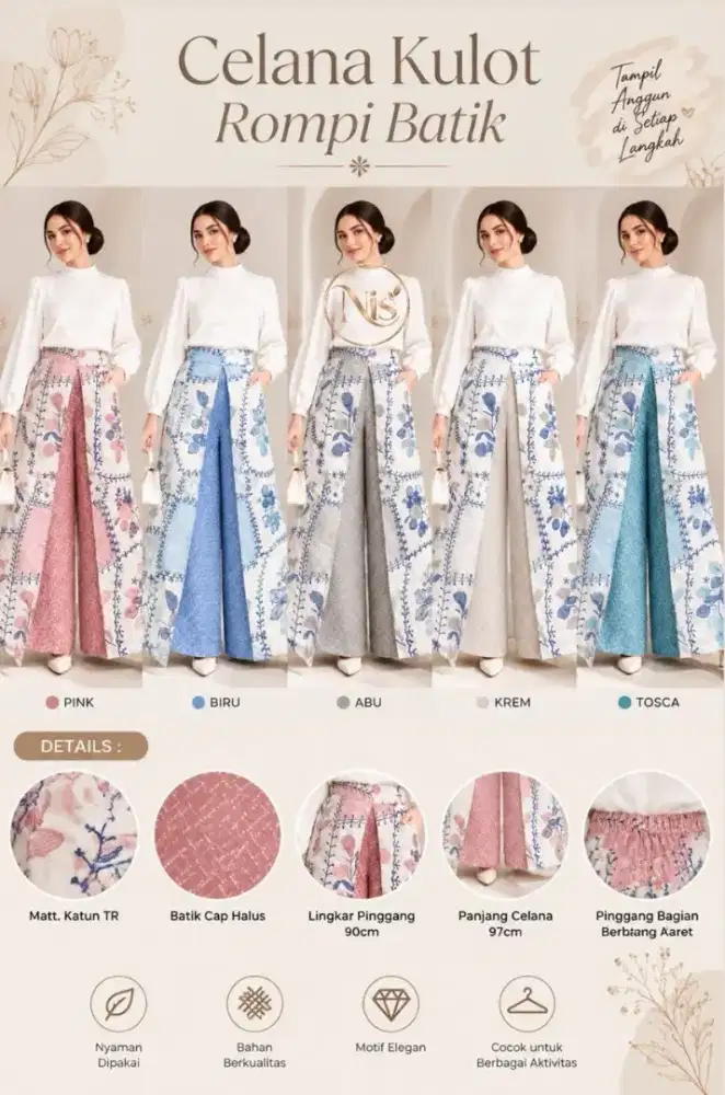 Rp120.000,-

KULOT BATIK
Cap Halus

Katun TR
Rompi
LP 90 PB 97