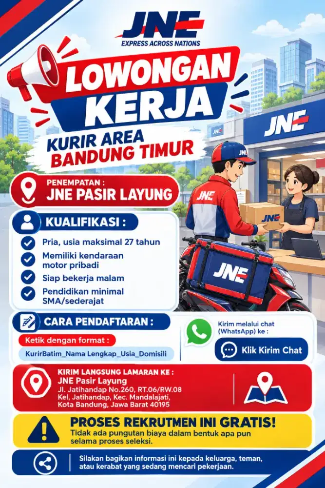 Lowongan Kurir JNE Pasir Layung Bandung
