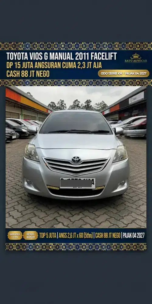 DP 15JT ANGSURAN 2JUTAAN VIOS G MANUAL 2011 FACELIFT SILVER