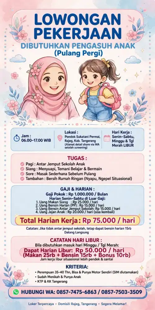Butuh pengasuh anak pulang pergi
