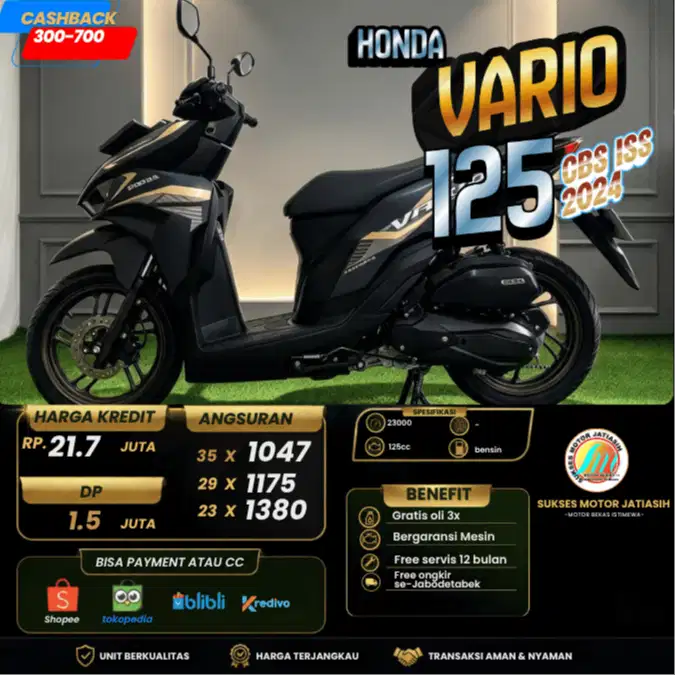 HONDA VARIO 125 CBS ISS 2024 PLAT JAKARTA KM MASIH RENDAH BISA KREDIT