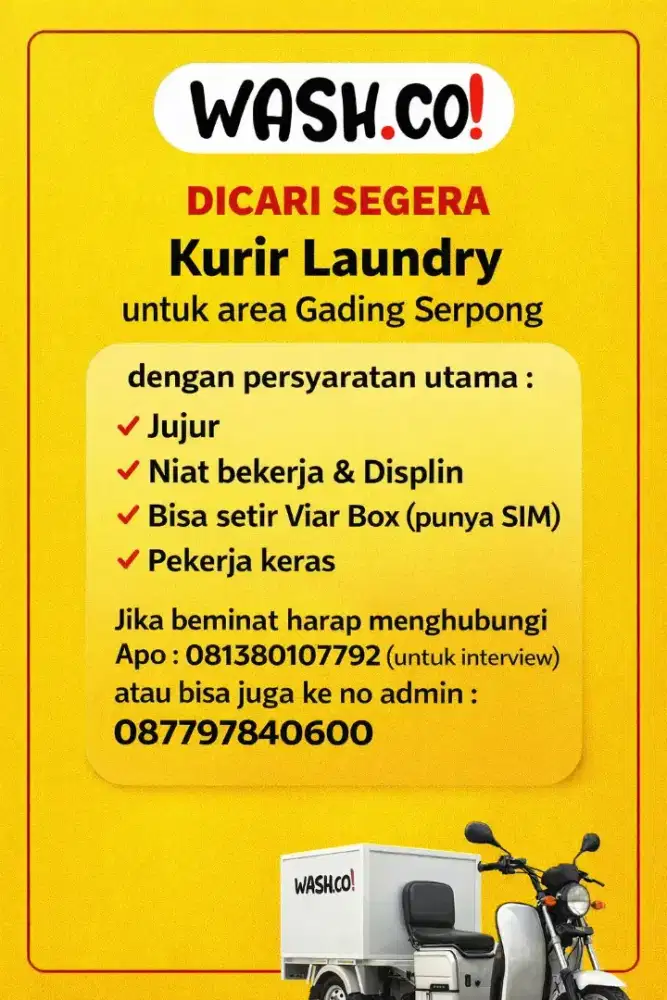 Dicari Kurir Laundry Segera Di Gading Serpong