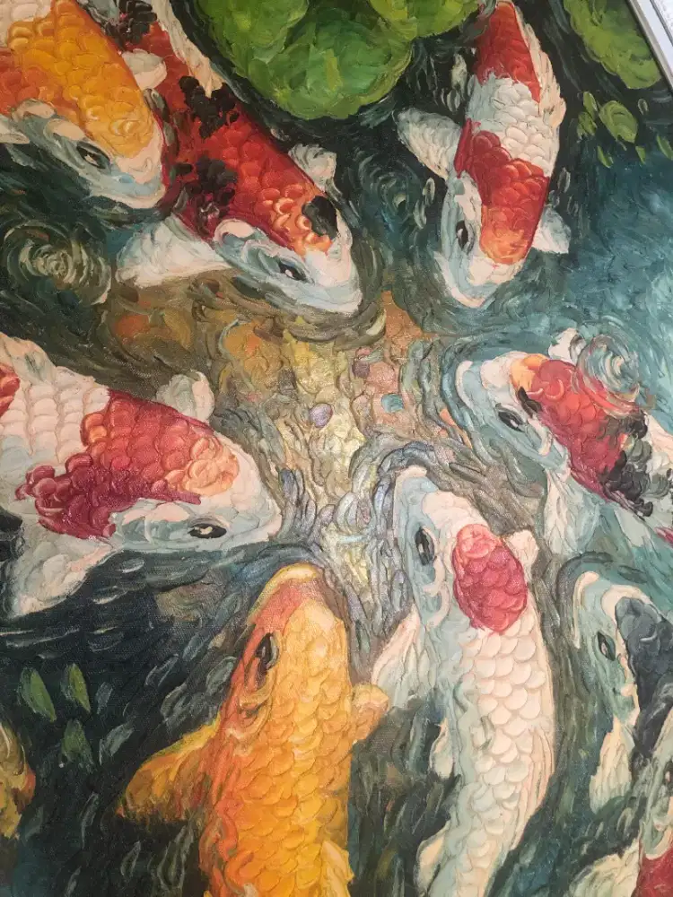 lukisan timbul 9 ikan koi