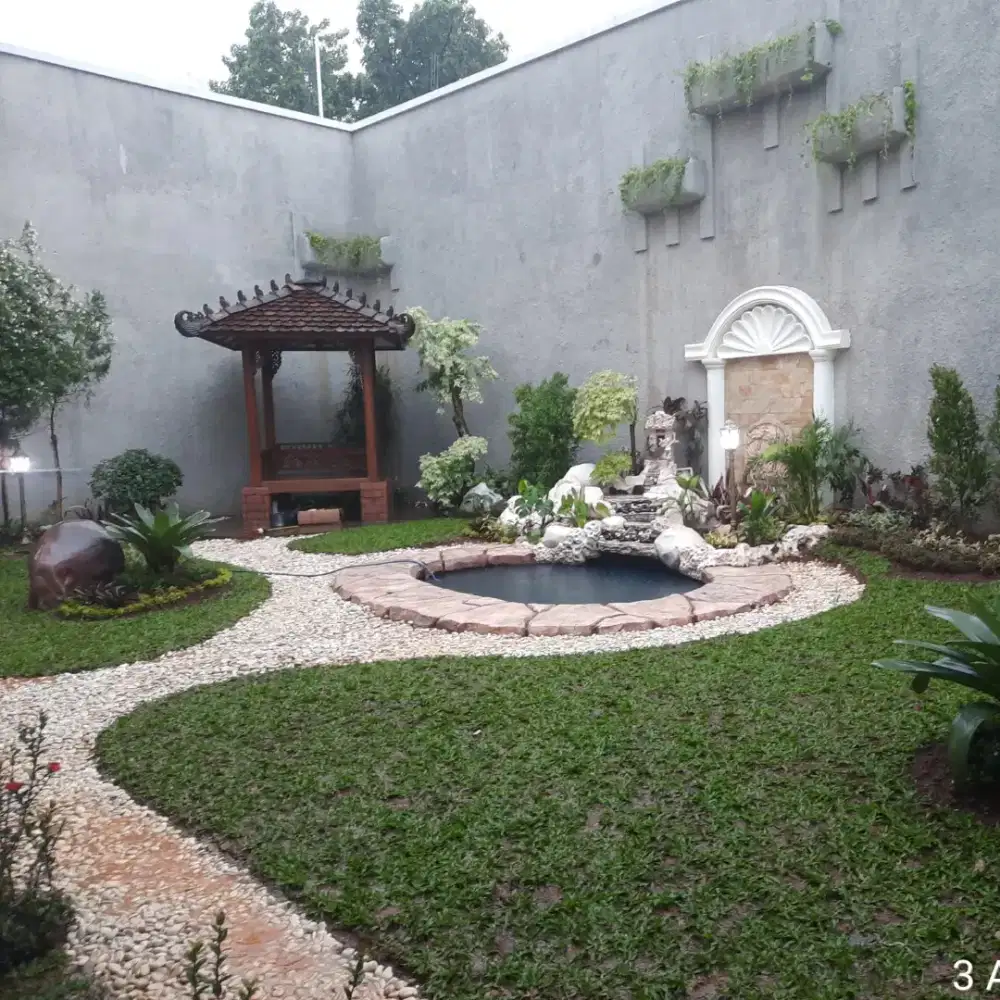 Jasa landscape, relief tebing, patung,  kolam koi