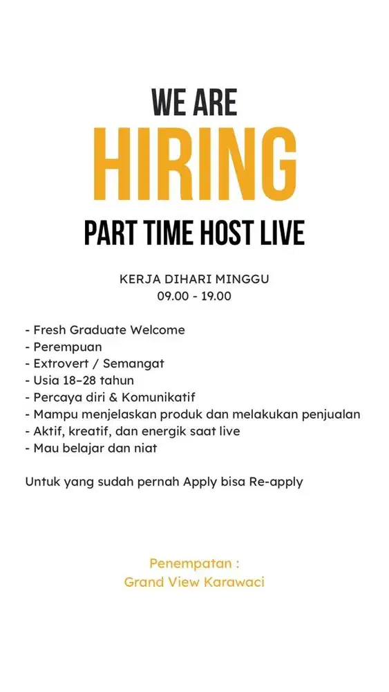 DiCARI PART TIME STAG