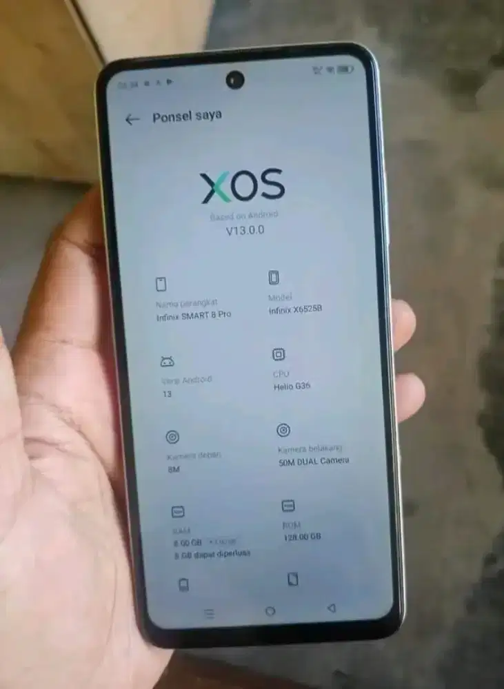 Infinix smart 8 pro ram 8+8/128 GB hp+kabel casan