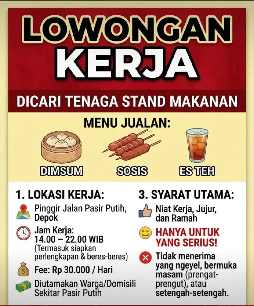 Lowongan kerja penjaga dimsum
