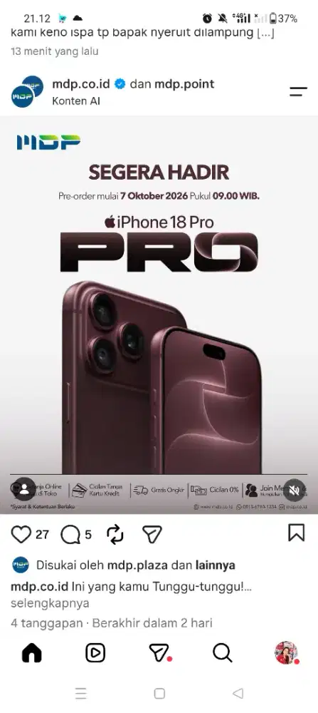 PO IPHONE 18 PRO DAN PROMAX MENGGUNAKN HOME CREDIT BUNGA 0%