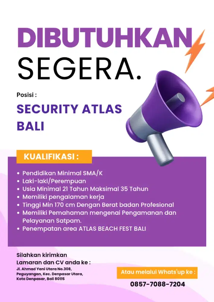 LOWONGAN KERJA SECURITY ATLAS BEACH CLUB