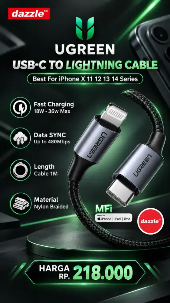 UGREEN TYPE C TO LIGHTNING MFI CABLE