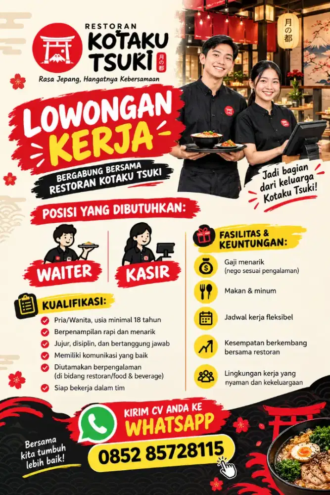 Lowongan kerja posisi kasir dan waiters