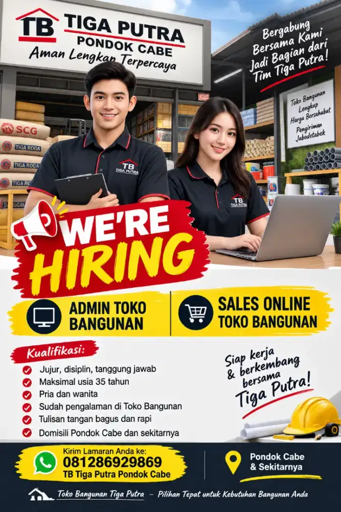 Lowongan Admin & Sales Online Toko Bangunan
