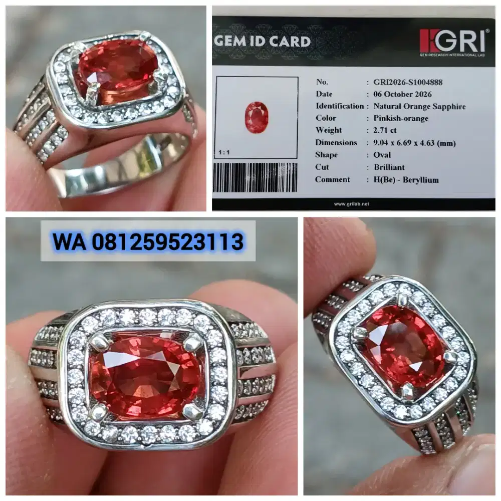 Orange Sapphire 2.71cts Top Quality Ring Perak GRI Lab
