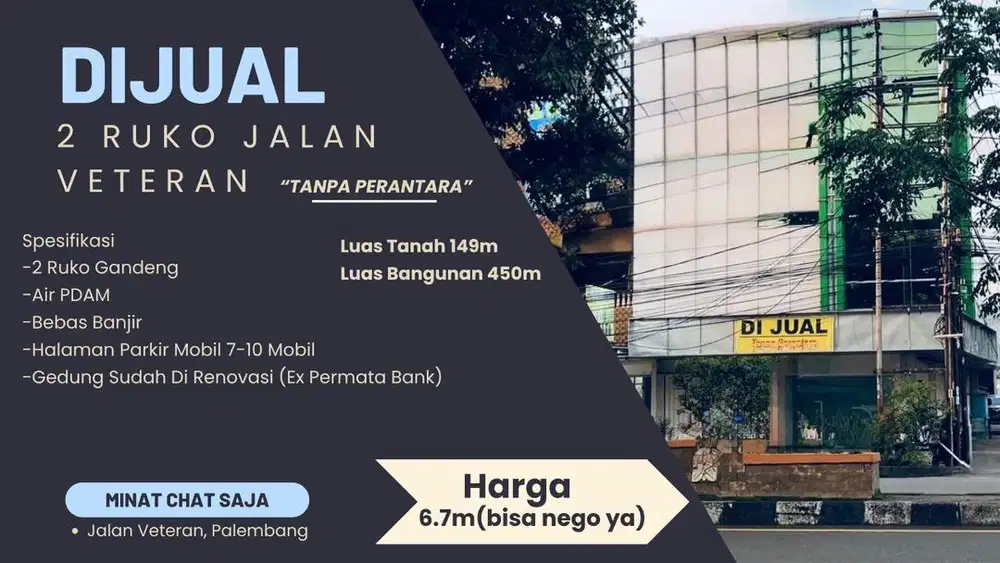 DIJUAL 2 RUKO GANDENG DI JALAN VETERAN PALEMBANG