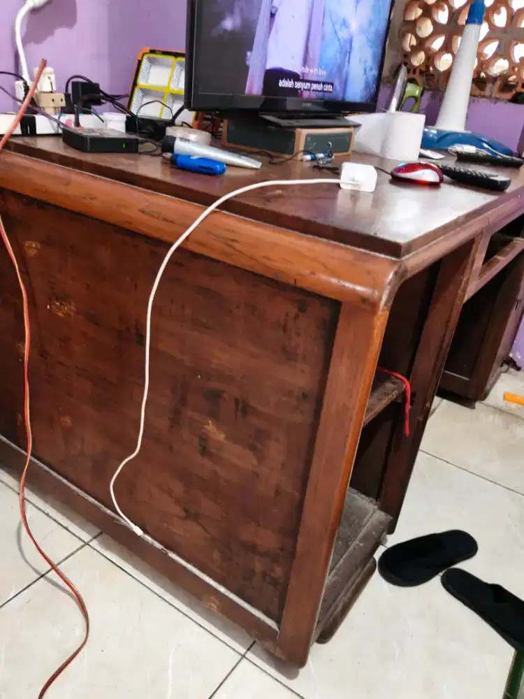 meja besar kayu jati polosan