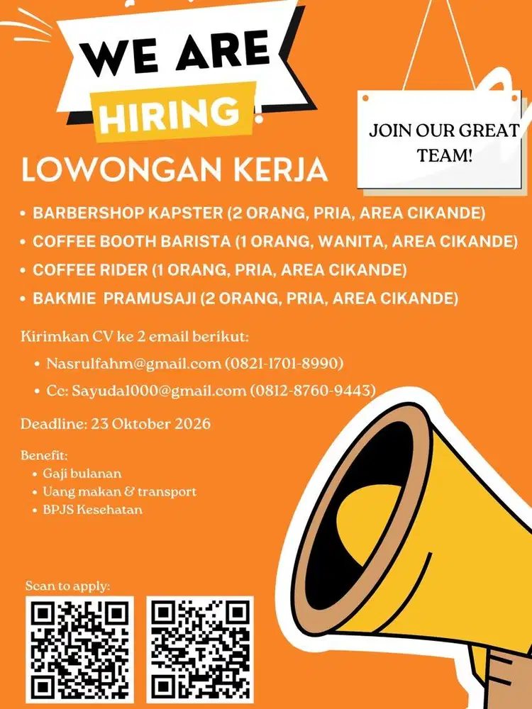 Lowongan kerja pramusaji barbershop dan bakmie