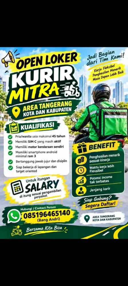 Loker kurir area Tangerang kota dan kabupaten