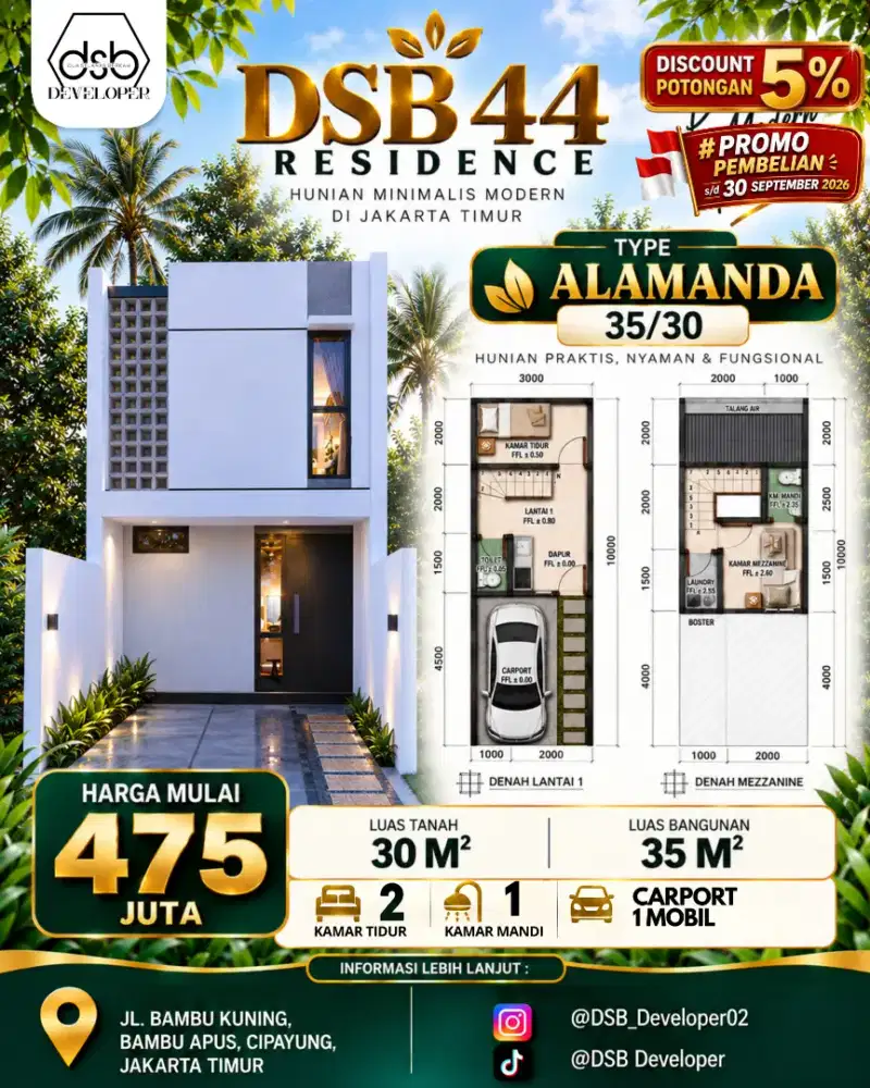 Rumah dijual bambu apus cipayung, 450 meter ke pintu tol
