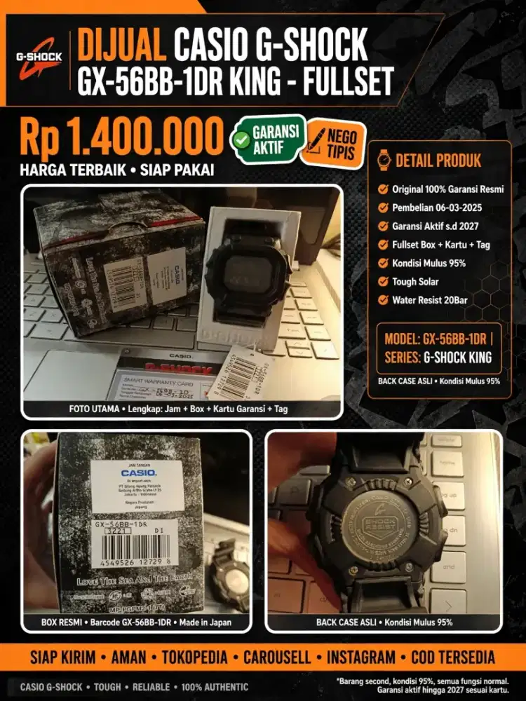 DIJUAL CASIO G-SHOCK GX-56BB-1DR THE KING - FULLSET GARANSI AKTIF