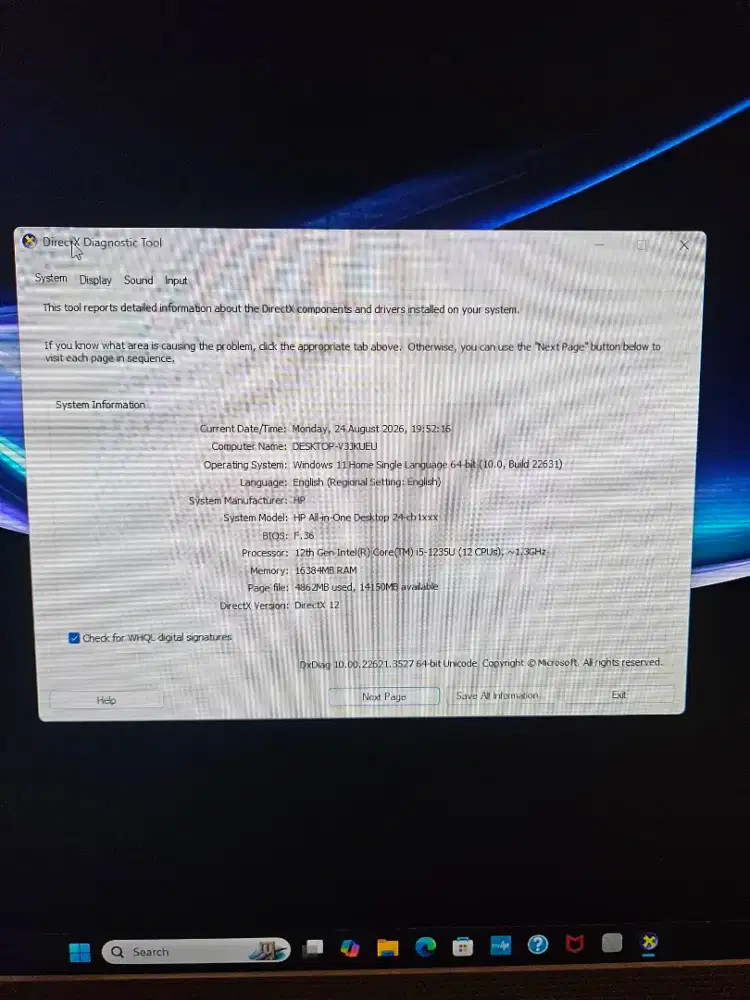 PC AIO (All-in-One) HP 24inch CB1017D