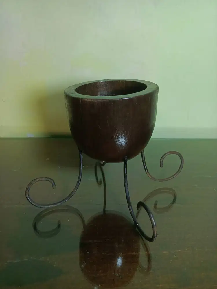 tempat lilin asbak vas vintage kayu bekas bantalan kereta api