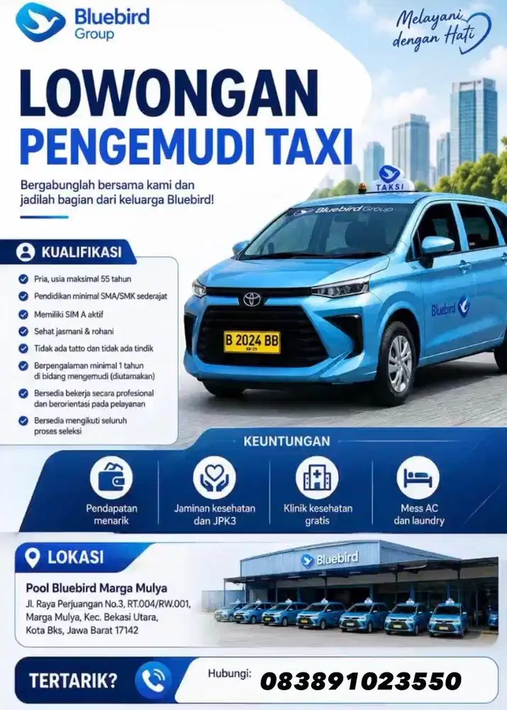 lowongan pekerjaan driver sopir bluebird pool marga mulya bekasi