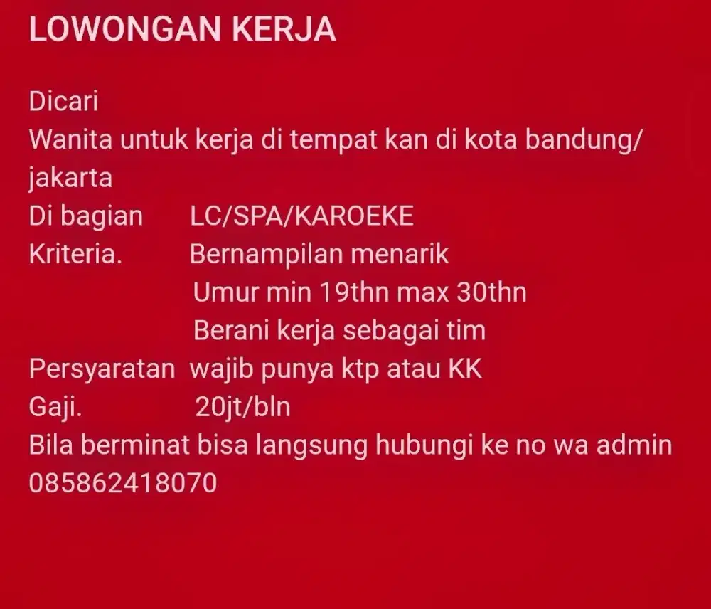 Lowongan kerja lc/spa/karaoke