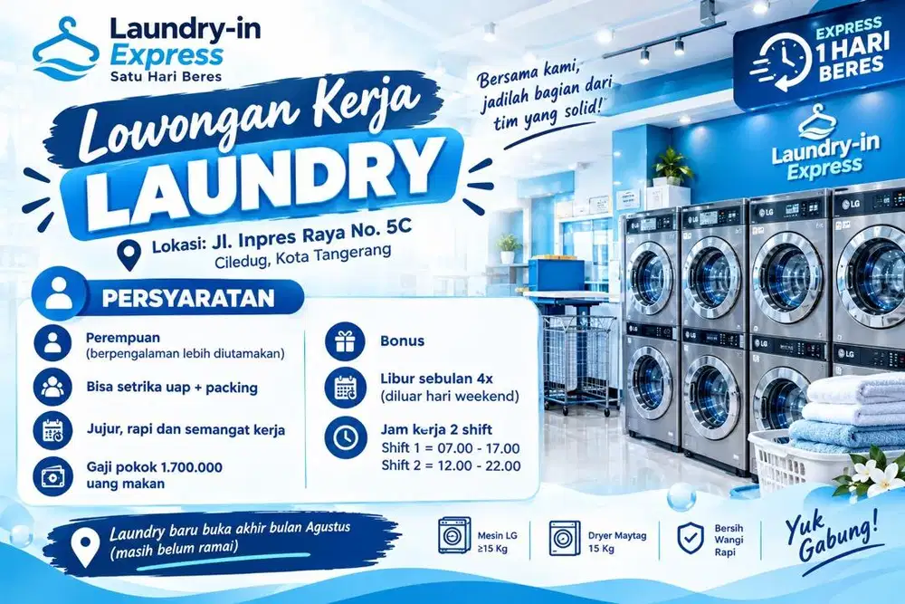 Dibutuhkan staff laundry