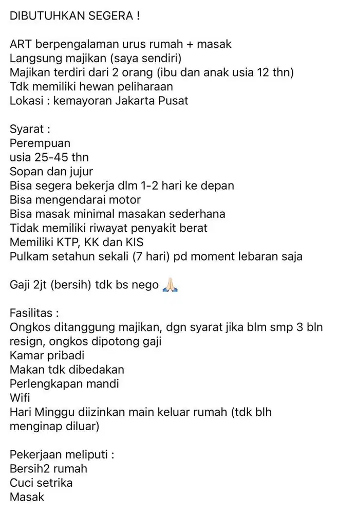 LOWONGAN ART (langsung majikan)