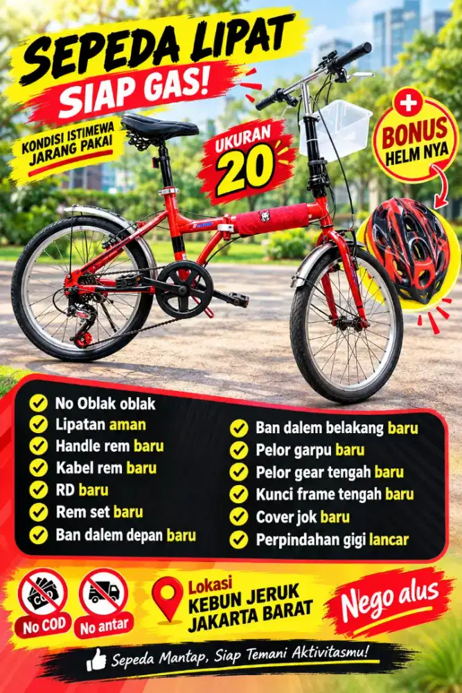 Sepeda lipat Bonus helm sepeda 6 speed ukuran 20 siap gowes