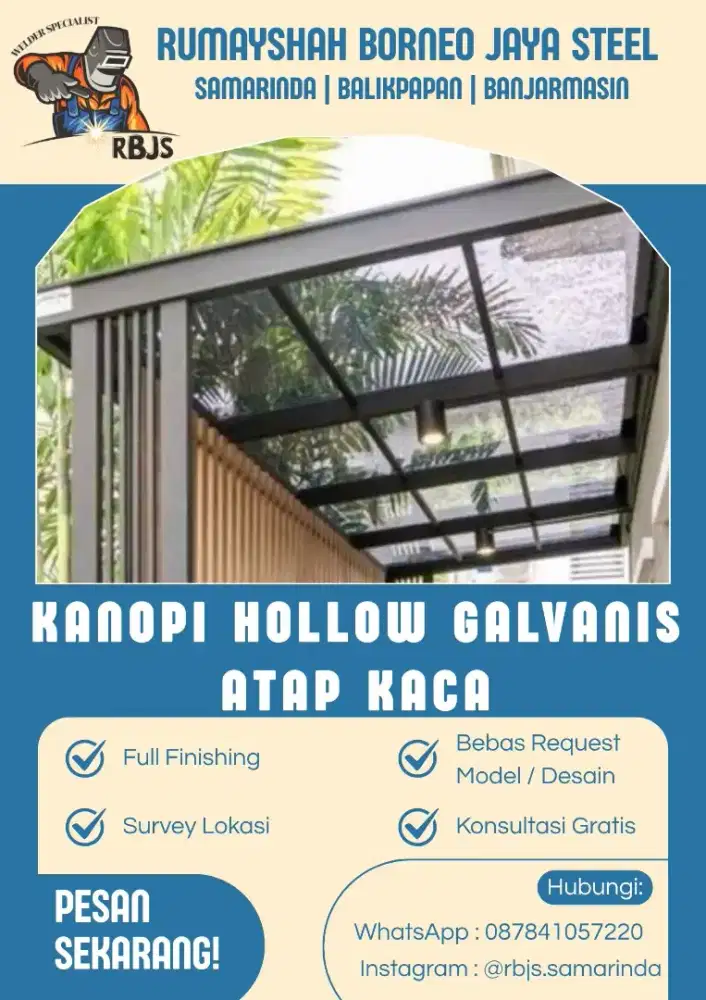 KANOPI HOLLOW GALVANIS ATAP KACA | MINIMALIS CUSTOM