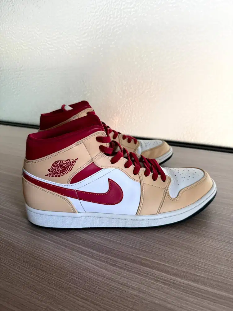 Sepatu Air Jordan 1 Mid Tan Gym Red / Cherrywood - Size 31 Cm