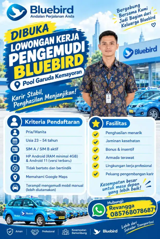Di buka lowongan kerja sebagai driver taxi Bluebird