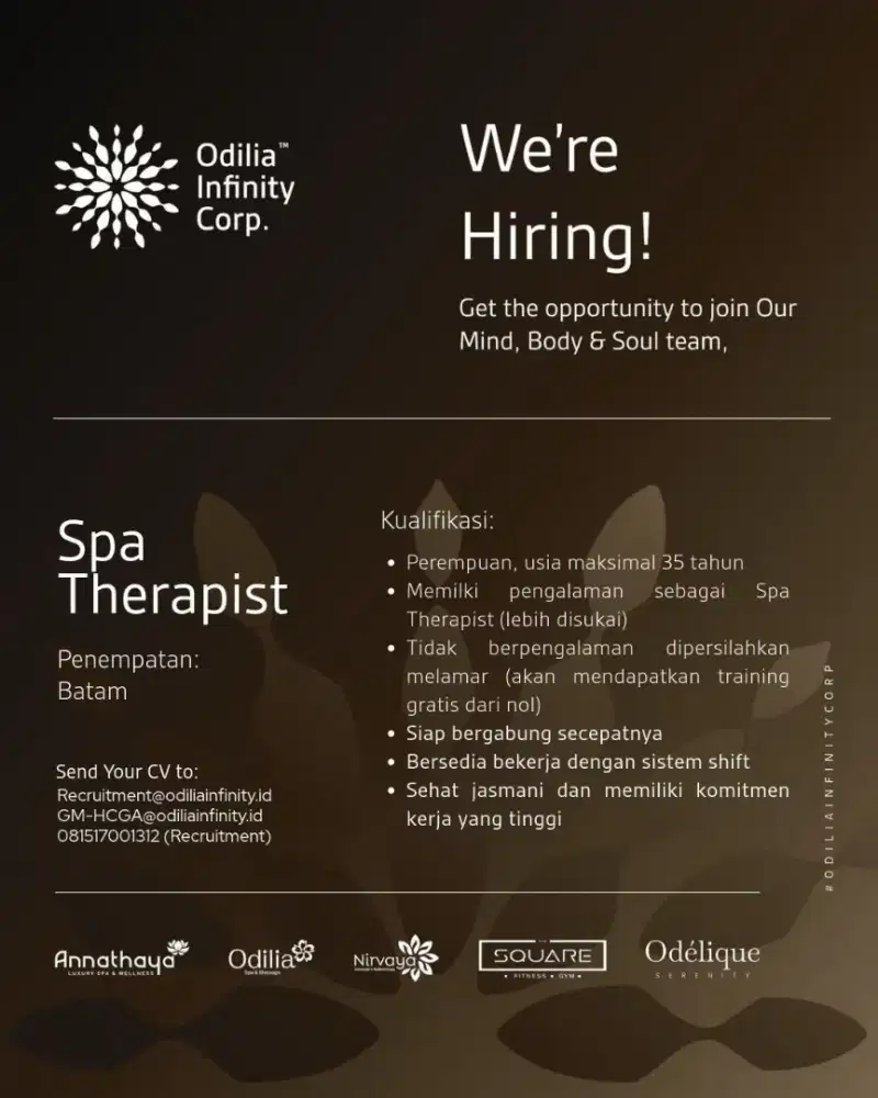 DIBUTUHKAN SEGERA! SPA THERAPIST