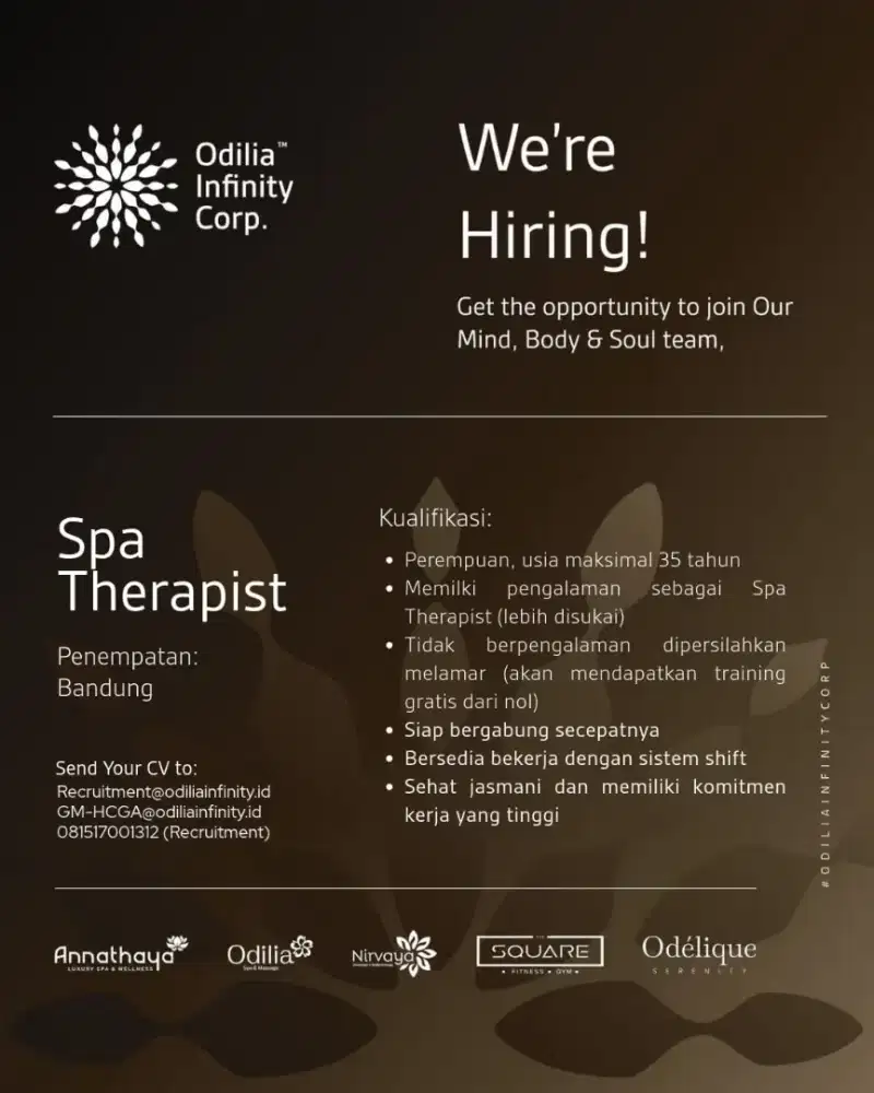 DIBUTUHKAN SEGERA! SPA THERAPIST