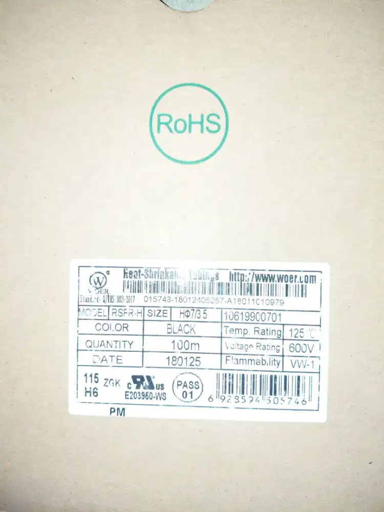 Selongsong Kabel Bakar WOER Ukuran 7mm - Roll 100 Meter (Hitam)