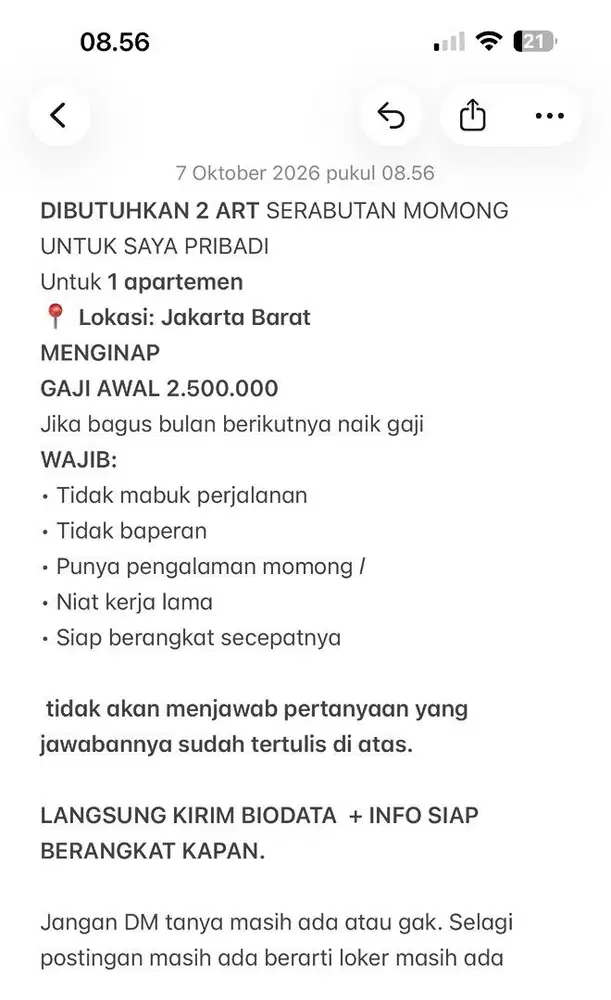 Loker art momong serabutan langsung majikan