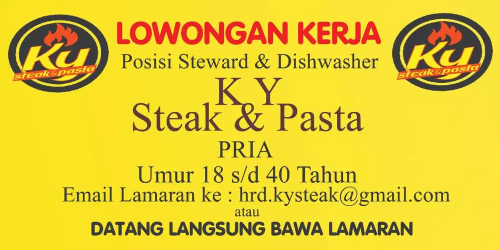 [LOWONGAN KERJA] DICARI SEGERA STEWARD DAN DISHWASHER