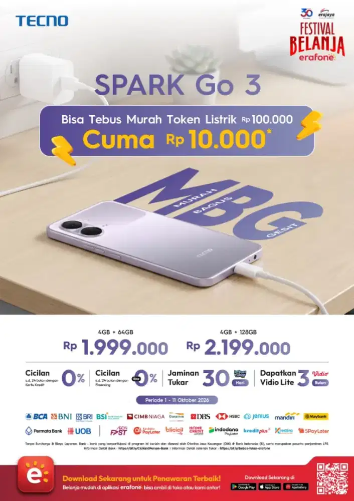 PROMO TECNO SPARK GO 3, OKTOBER TEBUS MURAH TOKEN LISTRIK