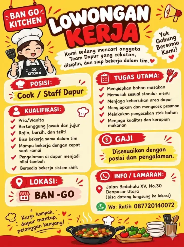 Lowongan Kerja Cook/staff kitchen