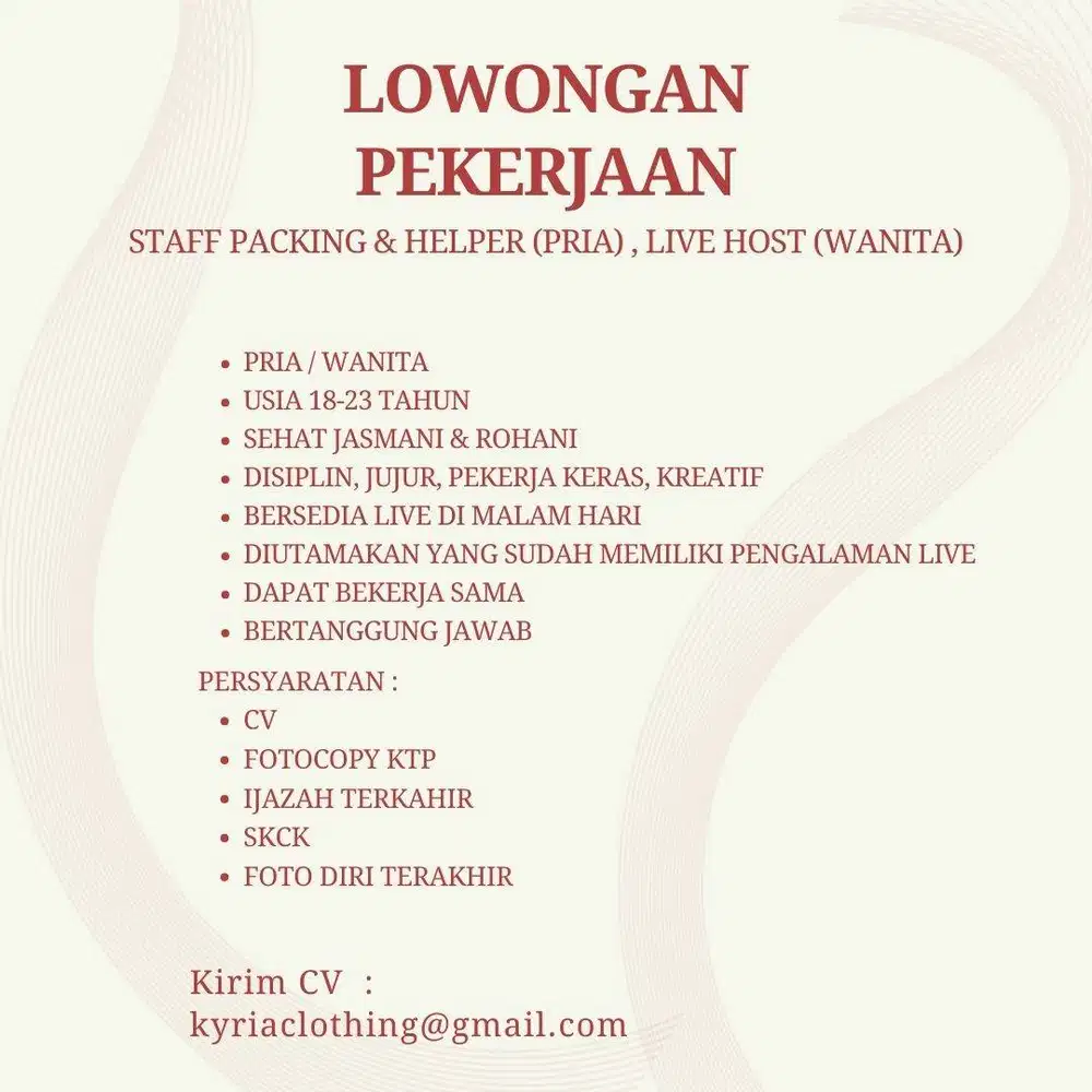 LOWONGAN KERJA PICKING & PACKING ONLINE STORE & LIVE