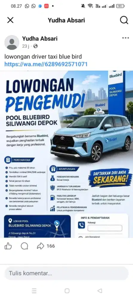 Lowongan kerja driver mobil hybrid BBM + CNG