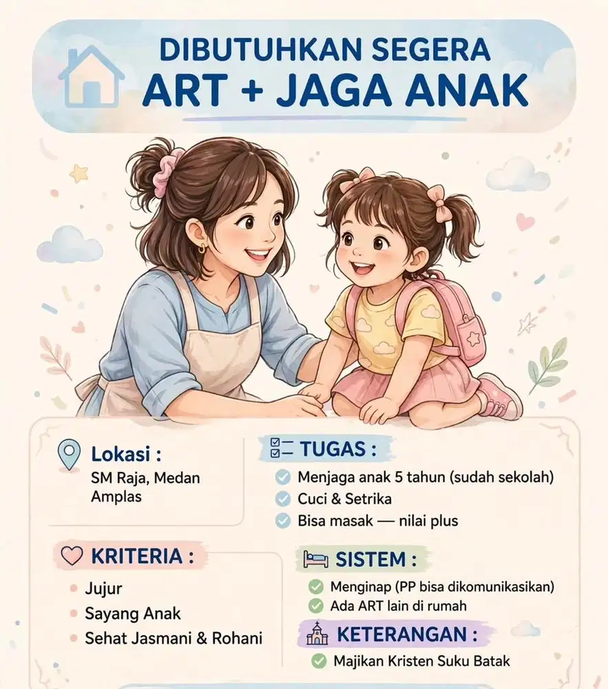 Dicari pengasuh dan art